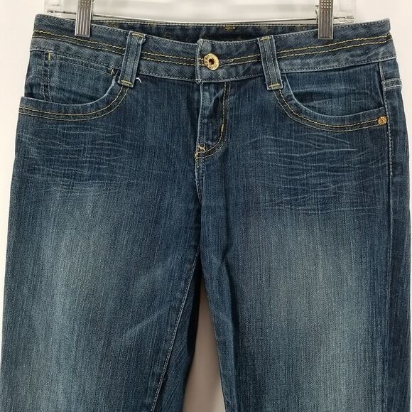 Guess Jeans Womens Size 29/32 Rear Button Pockets Boot Cut Blue Denim Low Rise - Picture 2 of 9